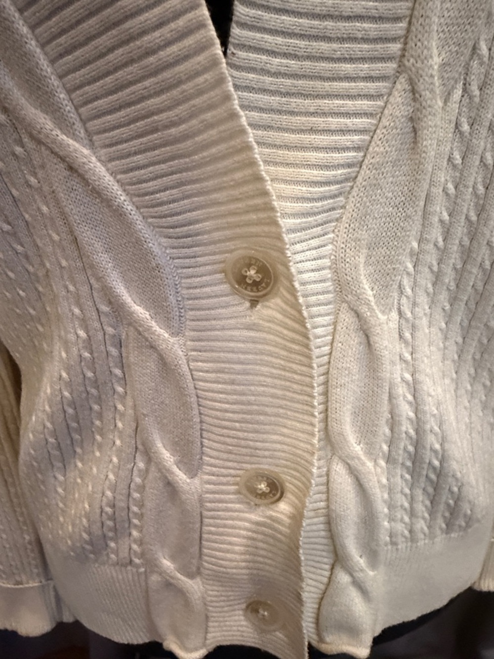 Lauren Ralph Lauren White Cable Knit V-Neck Button Cardigan - Picture 2 of 9